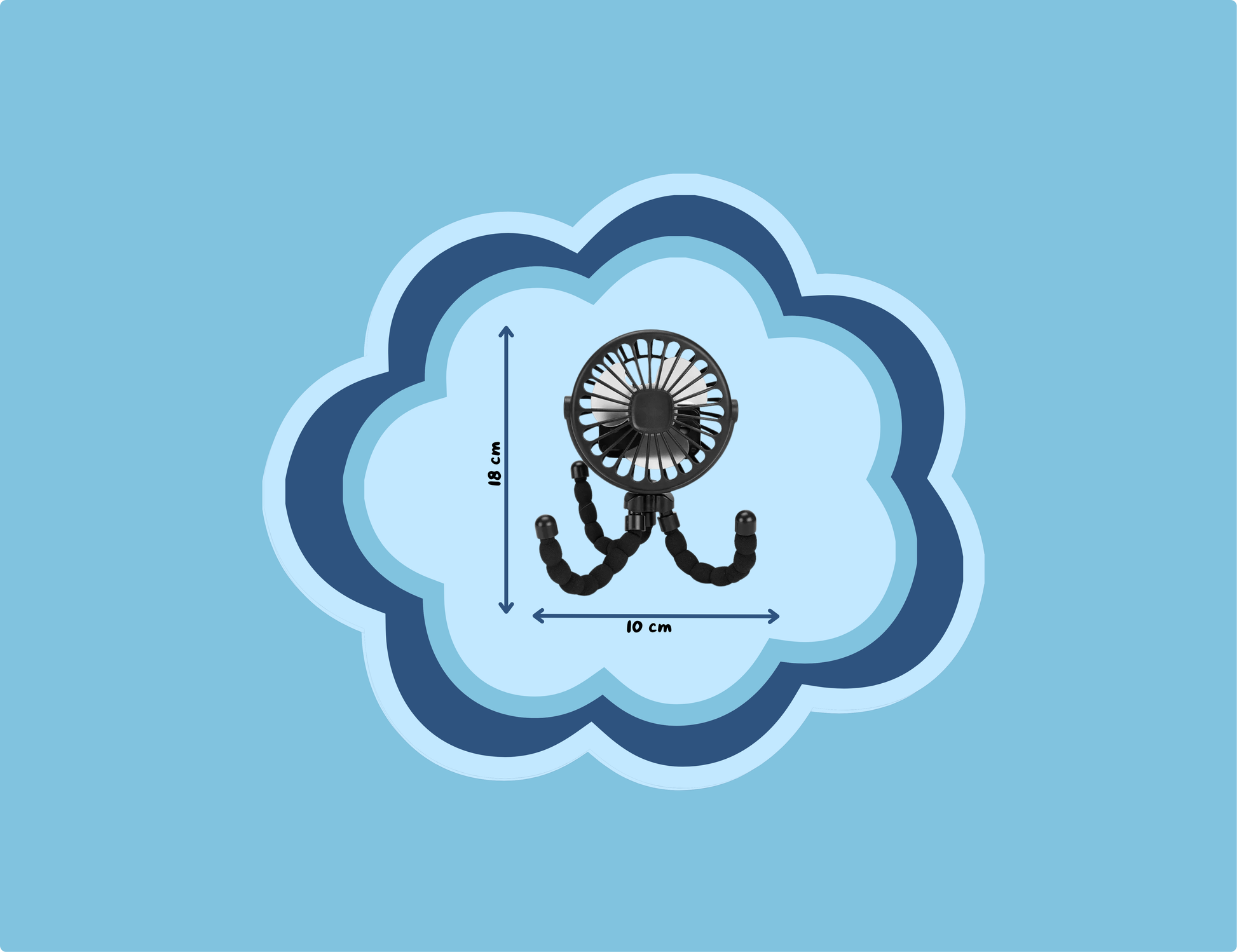 Dimensions ventilateur Octopus pieds flexibles compact - Wind'Up